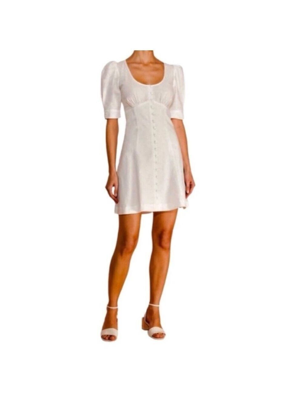 Parker Off White Linen Puff Sleeve Mini Dress Size 8 NWT Ivory